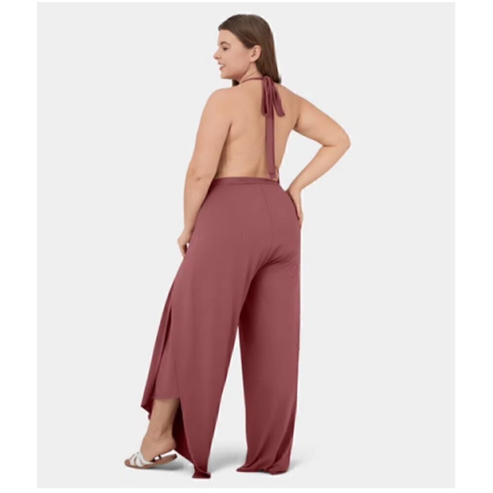 Halara Crimson High Waisted Lace Up Palazzo Wide Leg Flowy Pants M NWT - Picture 4 of 10